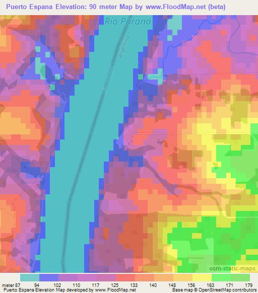 Puerto Espana,Argentina Elevation Map