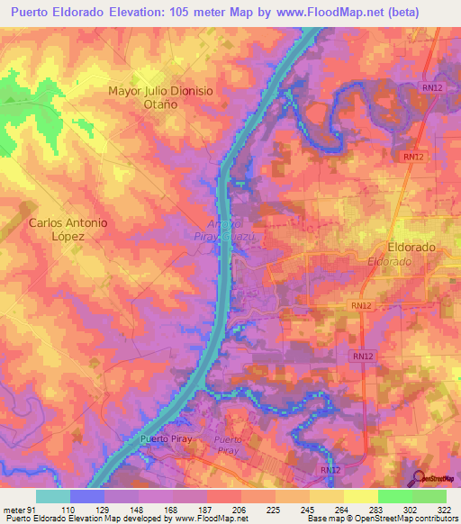 Puerto Eldorado,Argentina Elevation Map