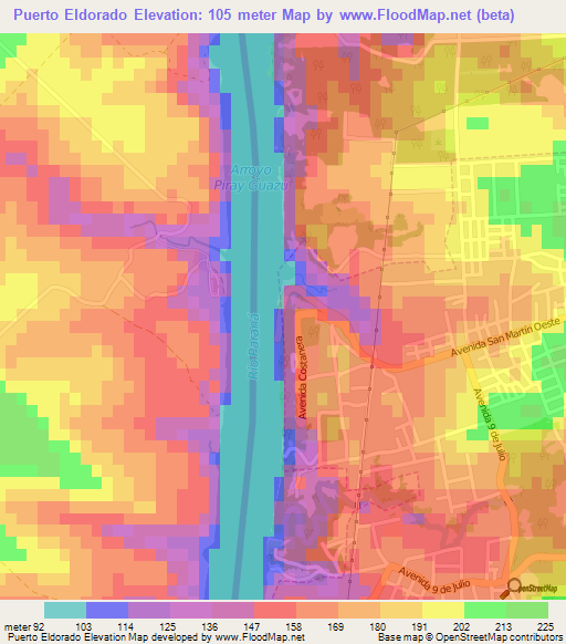 Puerto Eldorado,Argentina Elevation Map