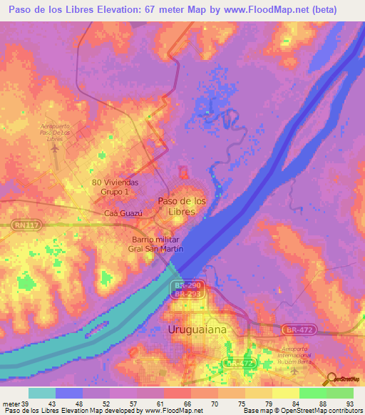 Paso de los Libres,Argentina Elevation Map