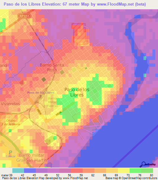 Paso de los Libres,Argentina Elevation Map