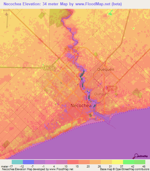 Necochea,Argentina Elevation Map