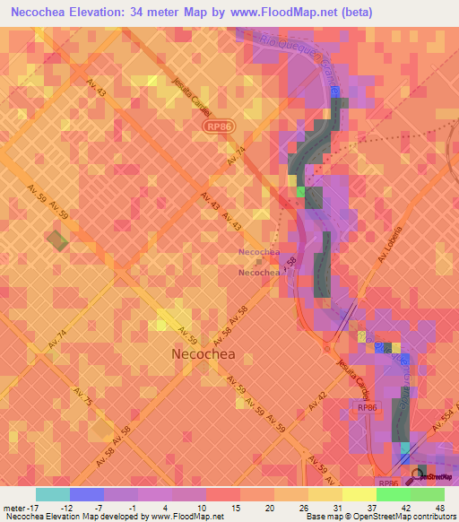 Necochea,Argentina Elevation Map
