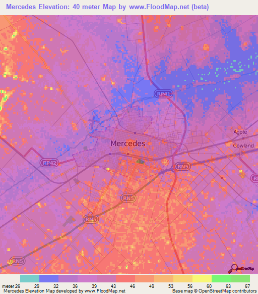 Mercedes,Argentina Elevation Map