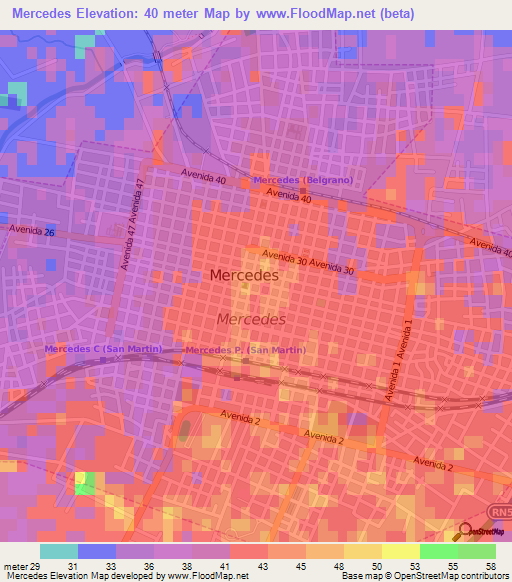 Mercedes,Argentina Elevation Map
