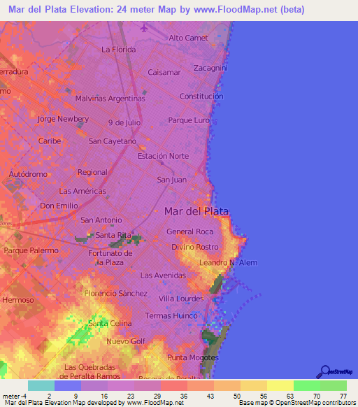 Mar del Plata,Argentina Elevation Map