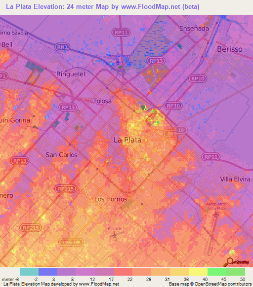 La Plata,Argentina Elevation Map