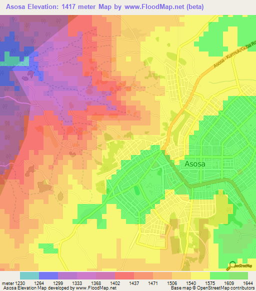 Asosa,Ethiopia Elevation Map