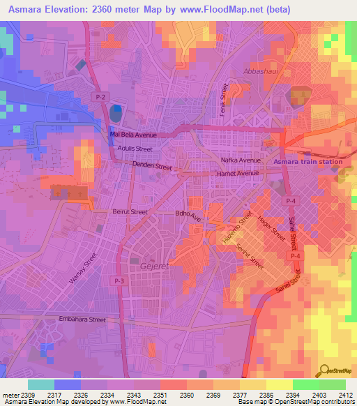 Asmara,Eritrea Elevation Map