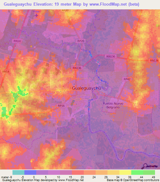 Gualeguaychu,Argentina Elevation Map