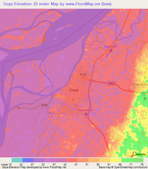 Goya,Argentina Elevation Map