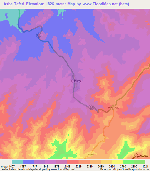 Asbe Teferi,Ethiopia Elevation Map