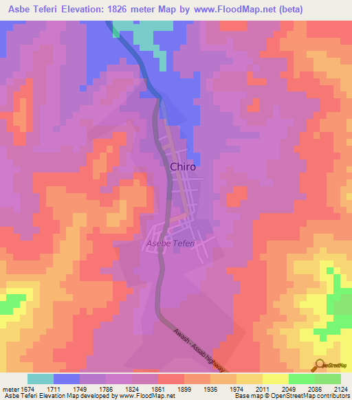 Asbe Teferi,Ethiopia Elevation Map