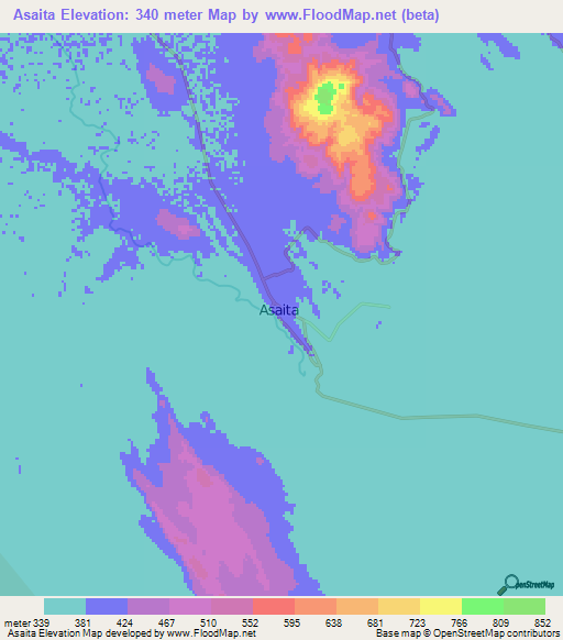 Asaita,Ethiopia Elevation Map