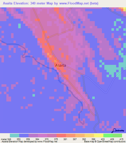 Asaita,Ethiopia Elevation Map