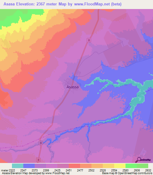 Asasa,Ethiopia Elevation Map