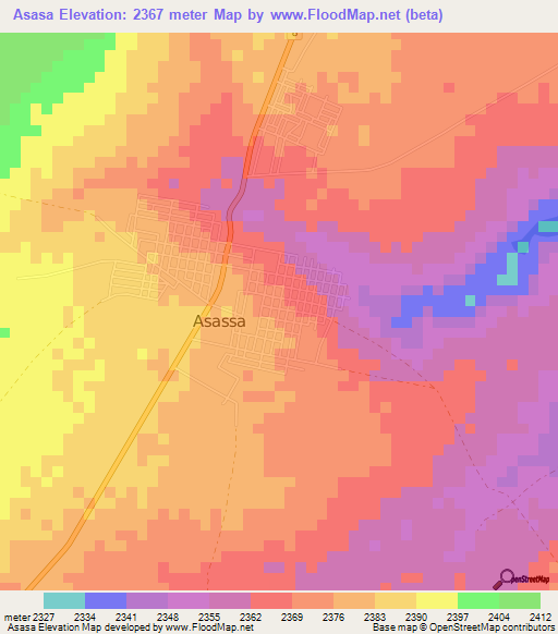 Asasa,Ethiopia Elevation Map