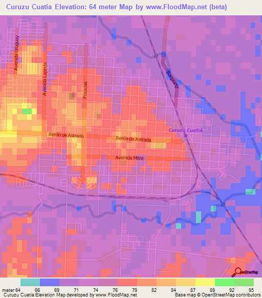 Curuzu Cuatia,Argentina Elevation Map