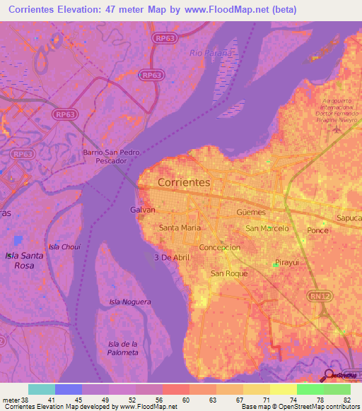 Corrientes,Argentina Elevation Map