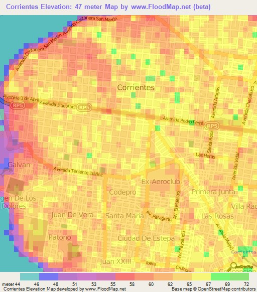 Corrientes,Argentina Elevation Map