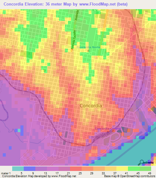 Concordia,Argentina Elevation Map