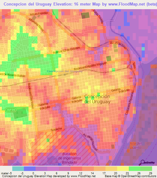 Concepcion del Uruguay,Argentina Elevation Map
