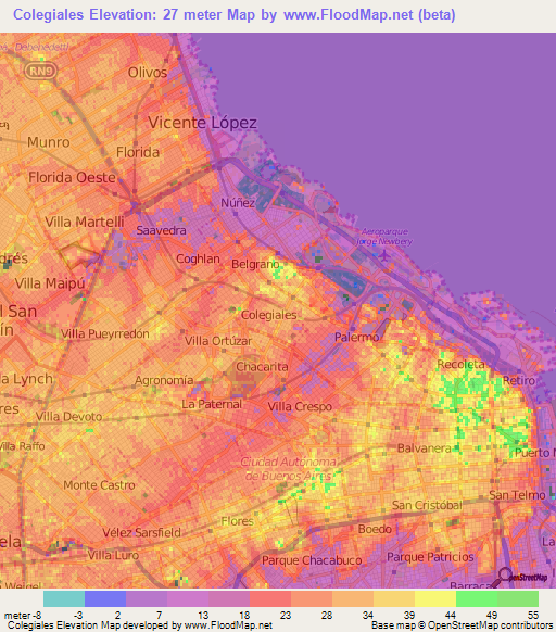 Colegiales,Argentina Elevation Map