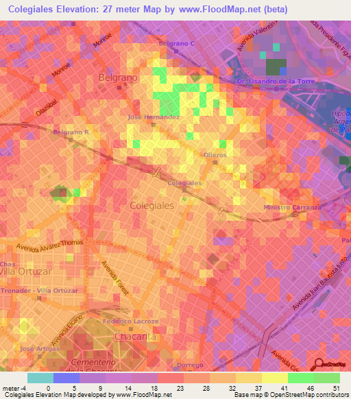 Colegiales,Argentina Elevation Map