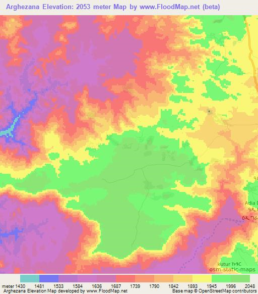 Arghezana,Eritrea Elevation Map