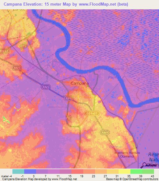 Campana,Argentina Elevation Map