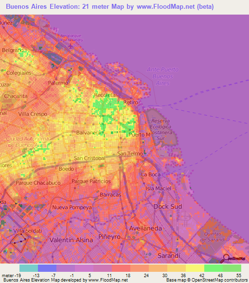 Buenos Aires,Argentina Elevation Map