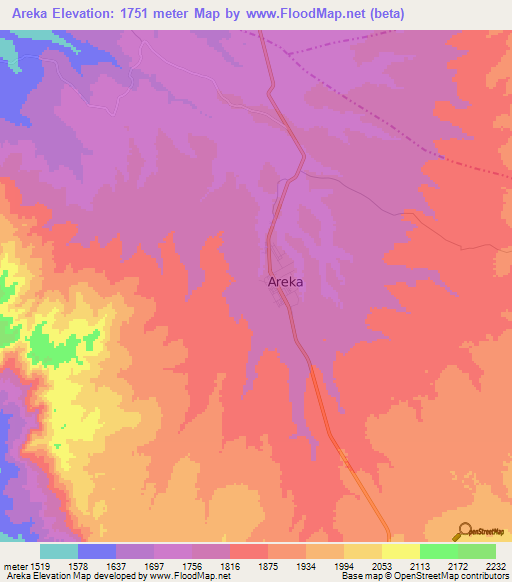 Areka,Ethiopia Elevation Map