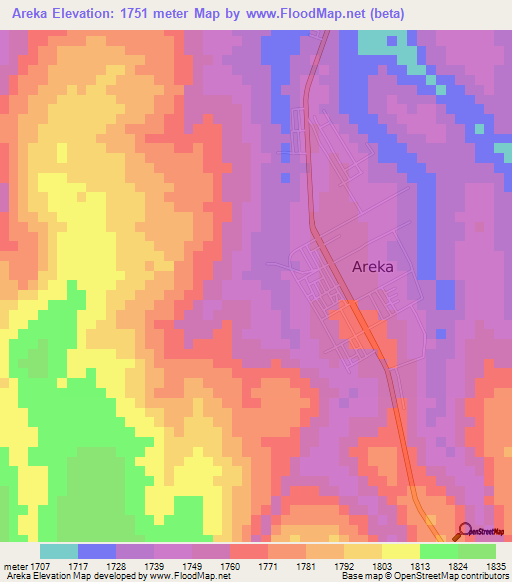 Areka,Ethiopia Elevation Map