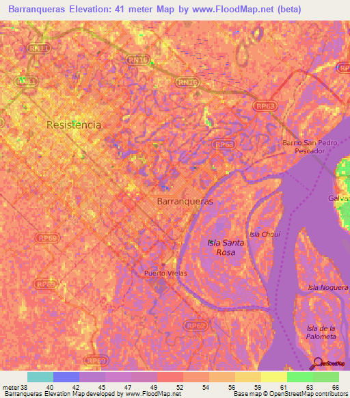 Barranqueras,Argentina Elevation Map
