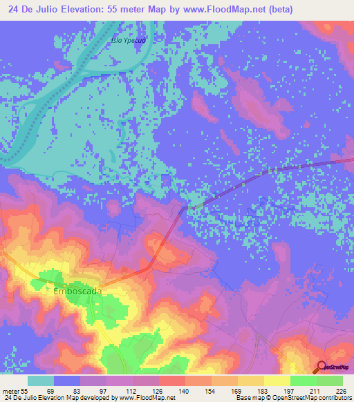 24 De Julio,Paraguay Elevation Map