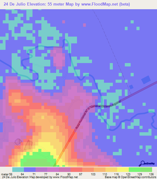 24 De Julio,Paraguay Elevation Map