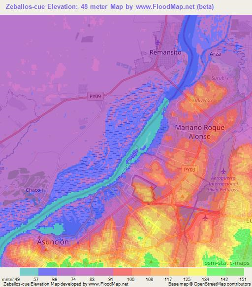 Zeballos-cue,Paraguay Elevation Map
