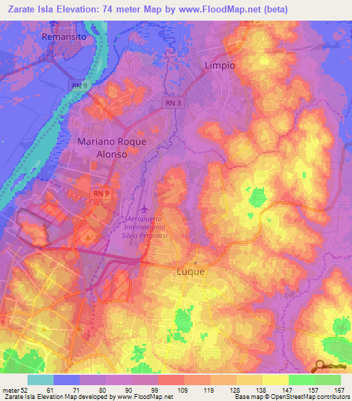 Zarate Isla,Paraguay Elevation Map
