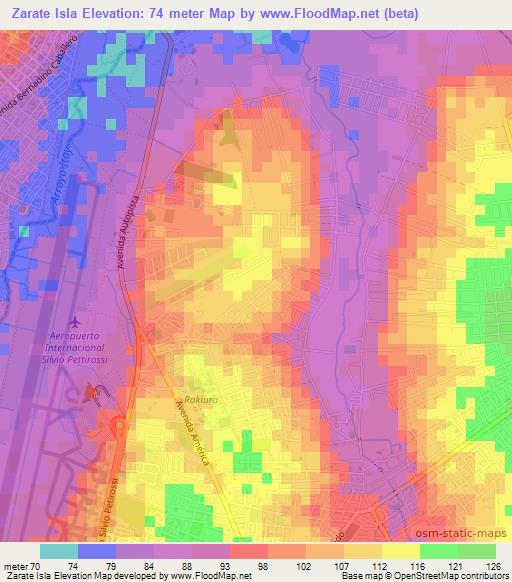 Zarate Isla,Paraguay Elevation Map