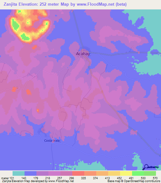 Zanjita,Paraguay Elevation Map