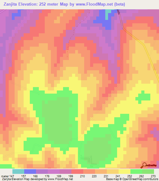 Zanjita,Paraguay Elevation Map
