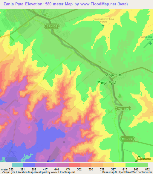 Zanja Pyta,Paraguay Elevation Map