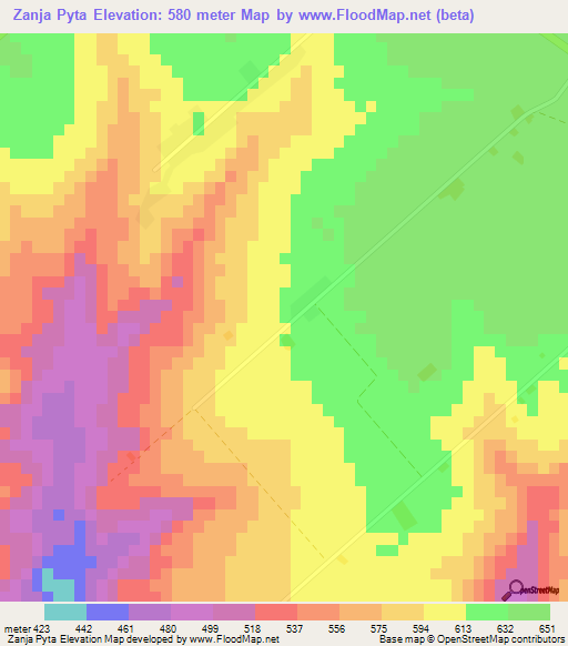 Zanja Pyta,Paraguay Elevation Map