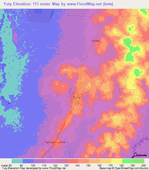 Yuty,Paraguay Elevation Map