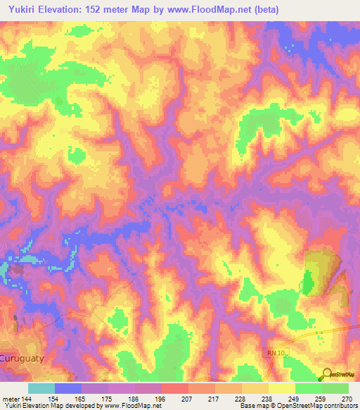 Yukiri,Paraguay Elevation Map