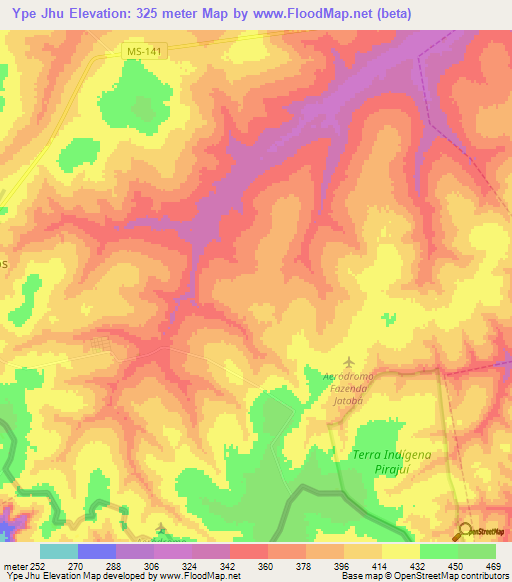 Ype Jhu,Paraguay Elevation Map
