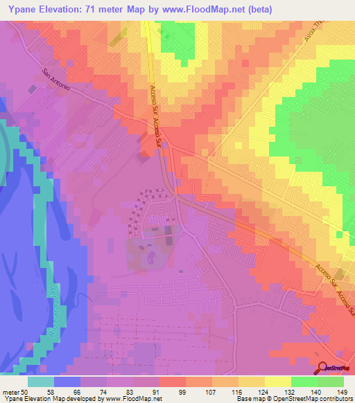 Ypane,Paraguay Elevation Map