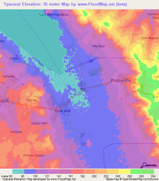 Ypacarai,Paraguay Elevation Map