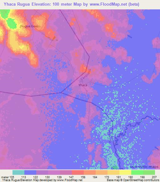 Yhaca Rugua,Paraguay Elevation Map