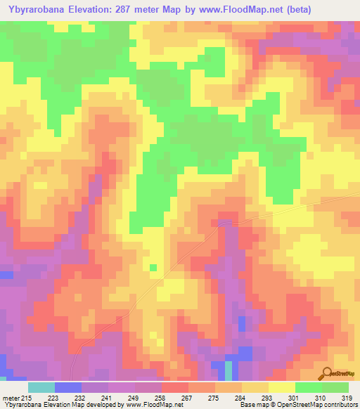 Ybyrarobana,Paraguay Elevation Map